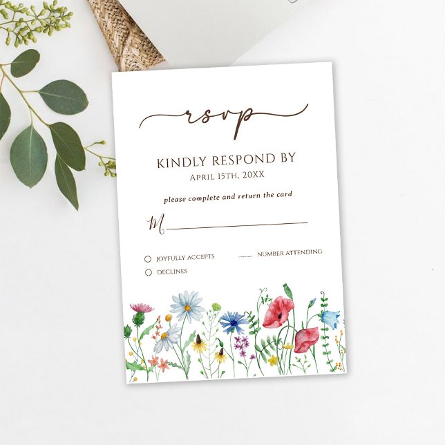 Carte de réponse de mariage bohème aux fleurs sauv (Créateur téléchargé)