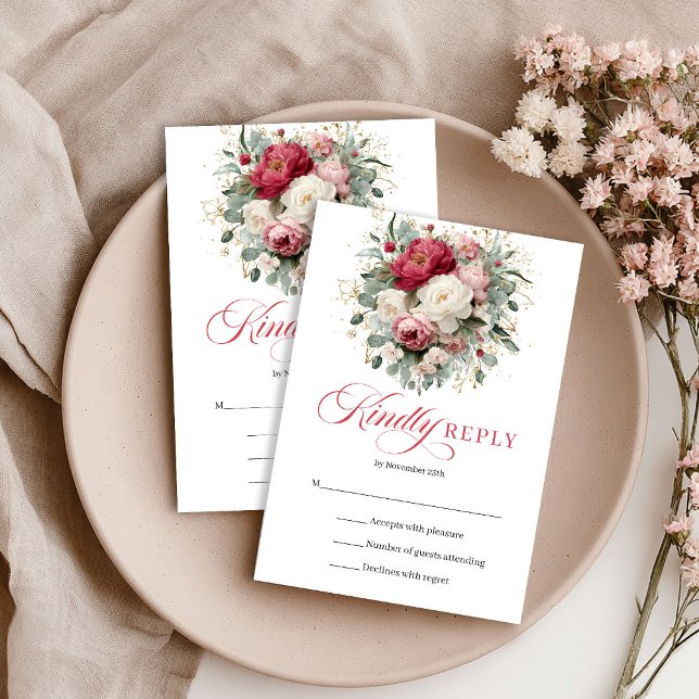 Carte de réponse de mariage bohème avec accent or  (Luxury Gold Accent Boho Wedding RSVP Card)