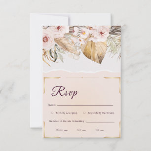 Carte de réponse de mariage Bohème avec herbe de P