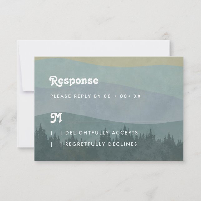 Carte de réponse de mariage bohème Blue Mountains  (Devant)