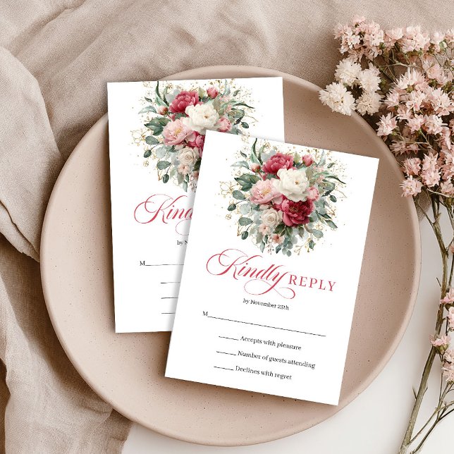 Carte de réponse de mariage bohème dorée personnal (Personalized Gold Boho Wedding RSVP Floral)