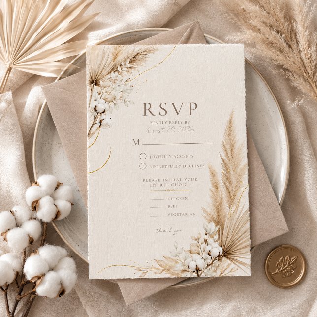 Carte de réponse de mariage bohème Élégance Pampas (Créateur téléchargé)