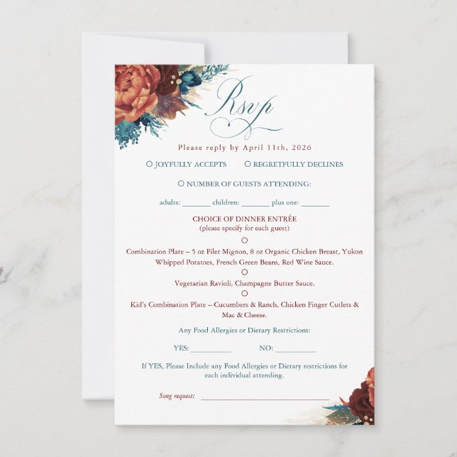 Carte de réponse de mariage bohème florale en terr (Devant)