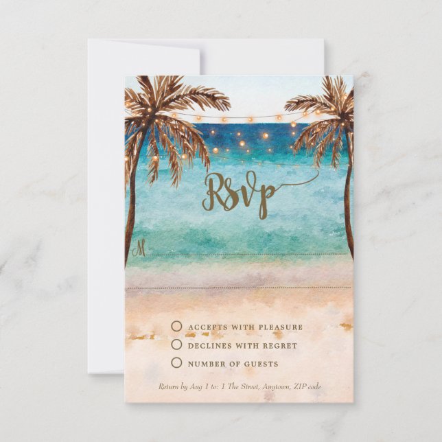 carte de réponse de mariage bohème plage sable (Devant)