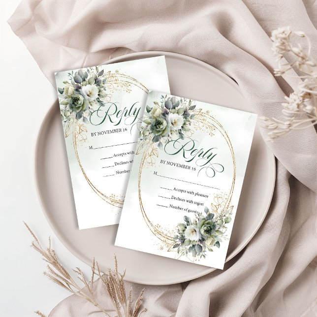 Carte de réponse de mariage Boho Dusty Green Eucal (Boho Dusty Green Eucalyptus Wedding RSVP Card)
