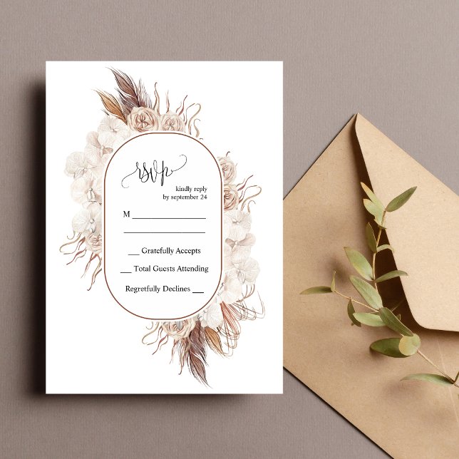 Carte de réponse de mariage Boho Fleurs d'automne (Boho fall flowers RSVP card adds warm rustic charm while guiding guest responses.)