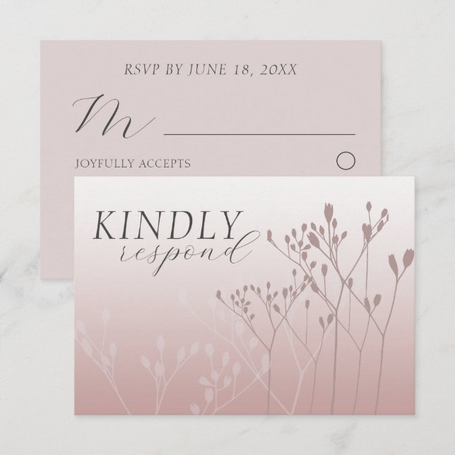 Carte de réponse de mariage botanique à fleur sauv (Devant / Derrière)