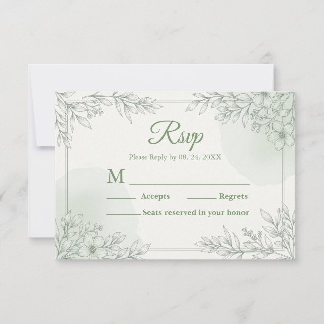 Carte de réponse de mariage botanique aquarelle ve (Devant)