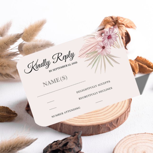 Carte de réponse de mariage botanique boho neutre  (Créateur téléchargé)