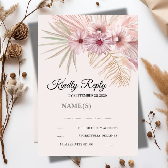 Carte de réponse de mariage botanique boho neutre  (Créateur téléchargé)