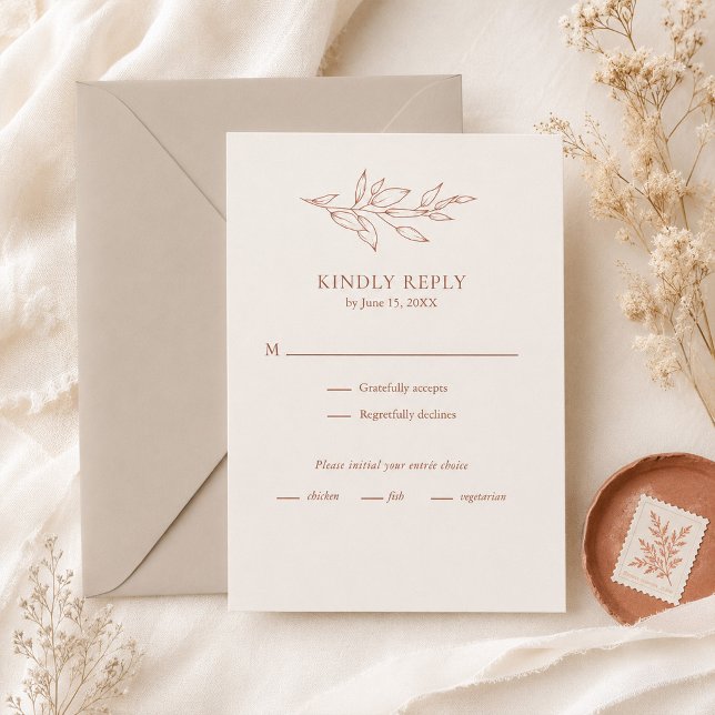 Carte de réponse de mariage botanique en terre cui (Terracotta Ivory Botanical Wedding RSVP Card)