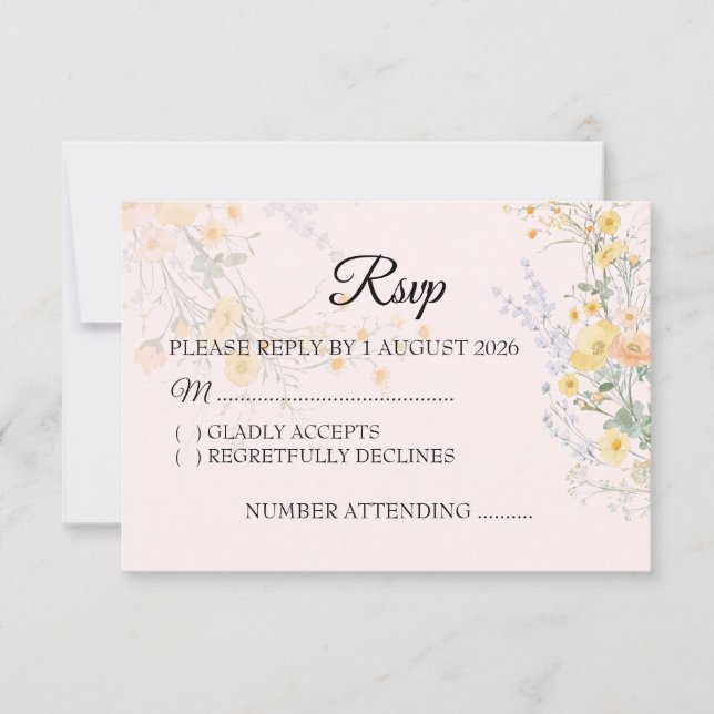 Carte de réponse de mariage botanique Fleur sauvag (Devant)
