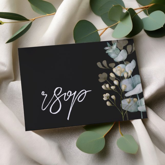 Carte de réponse de mariage botanique noir et blan (Créateur téléchargé)