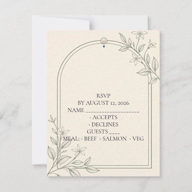 Carte de réponse de mariage botanique olive facile (Devant)
