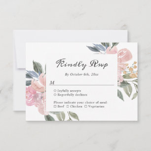 Carte de réponse de mariage botanique rose poussié