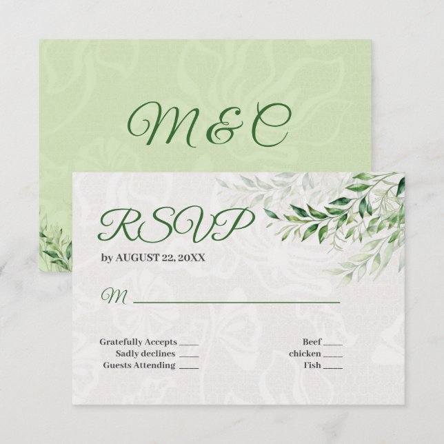 Carte de réponse de mariage botanique vert élégant (Devant / Derrière)