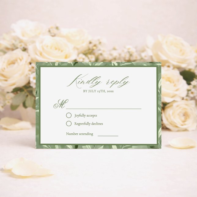 Carte de réponse de mariage botanique vert sauge é (Créateur téléchargé)