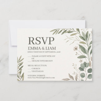 Carte de réponse de mariage botanique vert sauge é