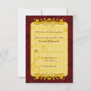 Carte de réponse de mariage Burgundy et Gold Music