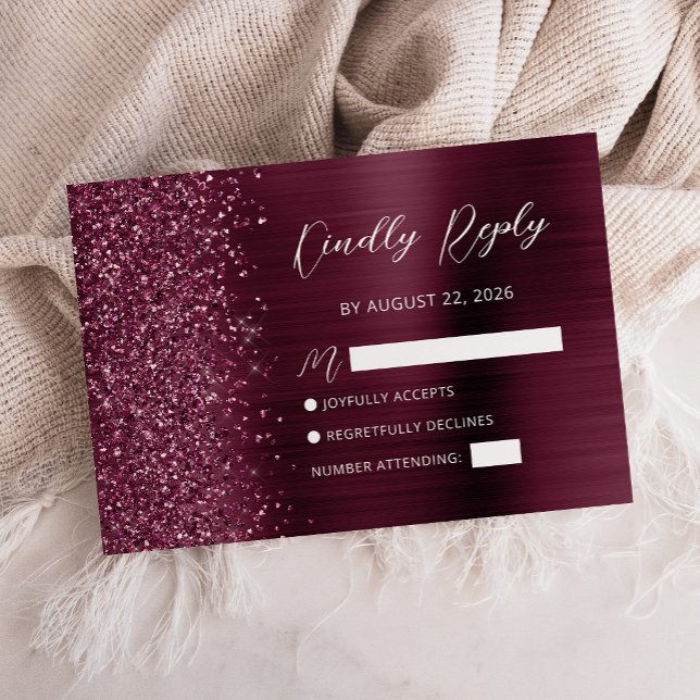 Carte de réponse de mariage Burgundy Glam Glitter  (Créateur téléchargé)