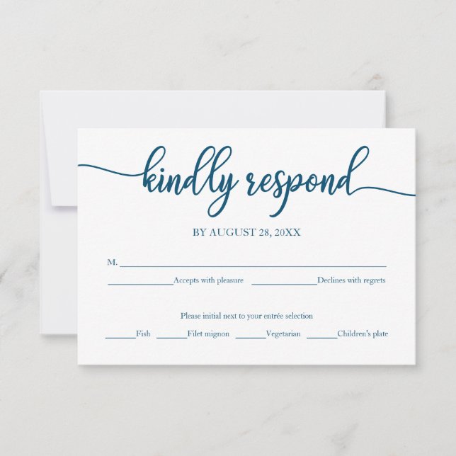 Carte de réponse de mariage calligraphie bleu océa (Devant)
