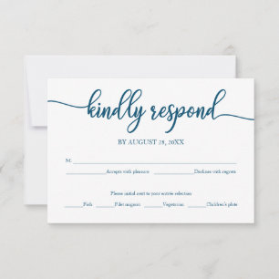 Carte de réponse de mariage calligraphie bleu océa