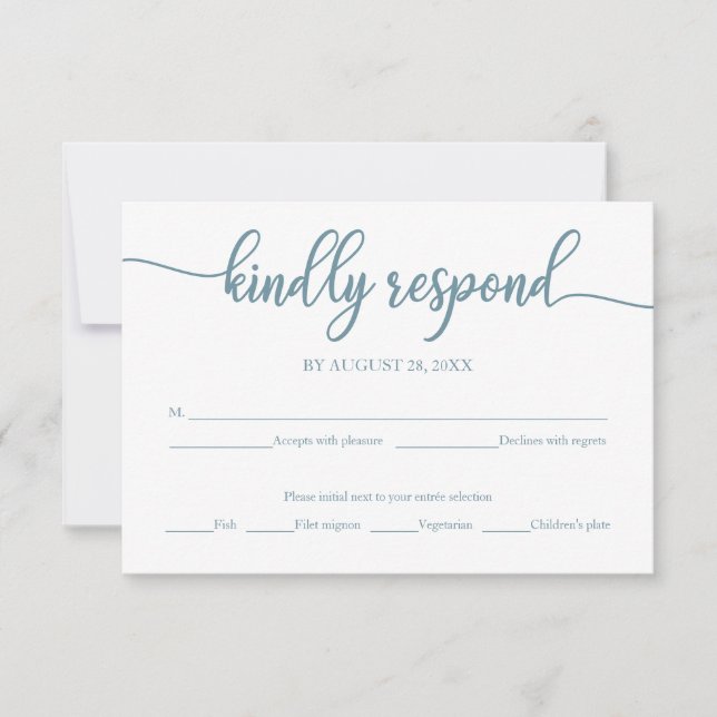 Carte de réponse de mariage calligraphie bleu pous (Devant)