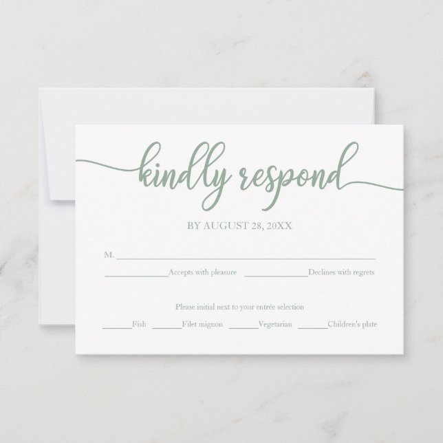 Carte de réponse de mariage calligraphie sauge ver (Devant)
