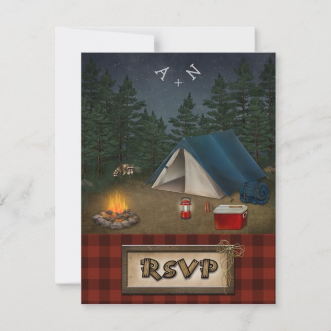 Carte de réponse de mariage Camping Luxe Pêche (Devant)