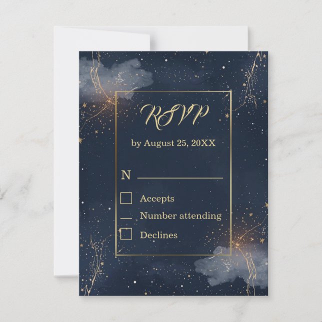 Carte de réponse de mariage céleste | Navy & Étoil (Devant)