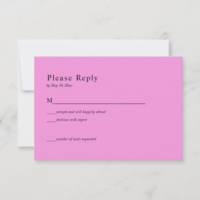Carte de réponse de mariage céleste noir et rose (Devant)