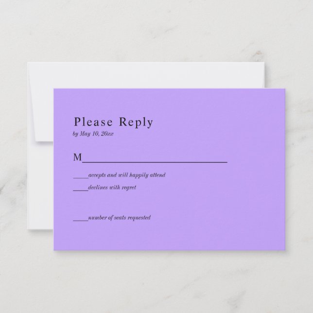 Carte de réponse de mariage céleste noir et violet (Devant)