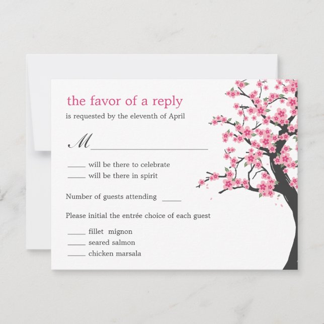 Carte de réponse de mariage Cerisiers en Fleur (Devant)