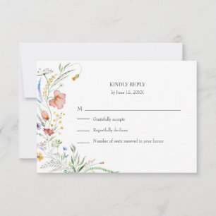 Carte de réponse de mariage champ de fleurs sauvag