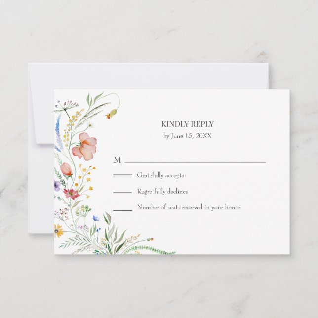 Carte de réponse de mariage champ de fleurs sauvag (Devant)