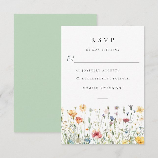 Carte de réponse de mariage champ de fleurs sauvag (Devant / Derrière)
