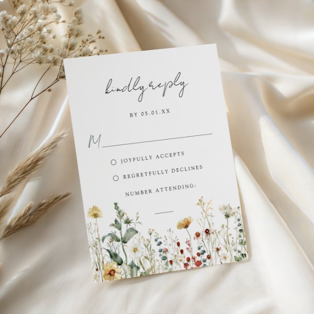Carte de réponse de mariage champ de fleurs sauvag (Créateur téléchargé)