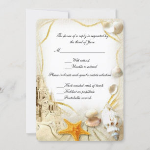 Carte de réponse de mariage Château de sable de pl