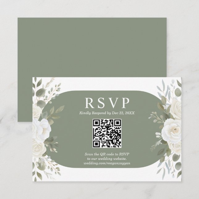 Carte de réponse de mariage chic avec code QR Ivoi (Devant / Derrière)