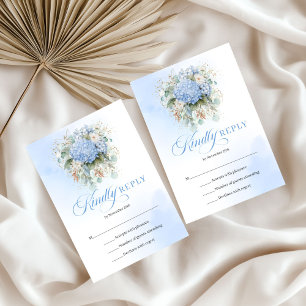 Carte de réponse de mariage chic bleu hydrangea or