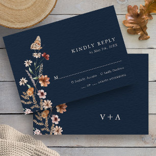 Carte de réponse de mariage chic bohème aux fleurs