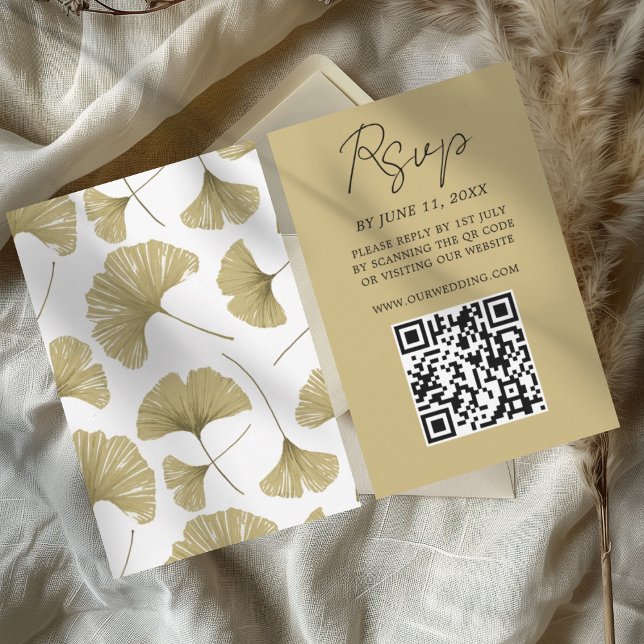 Carte de réponse de mariage chic feuille de ginkgo (Créateur téléchargé)