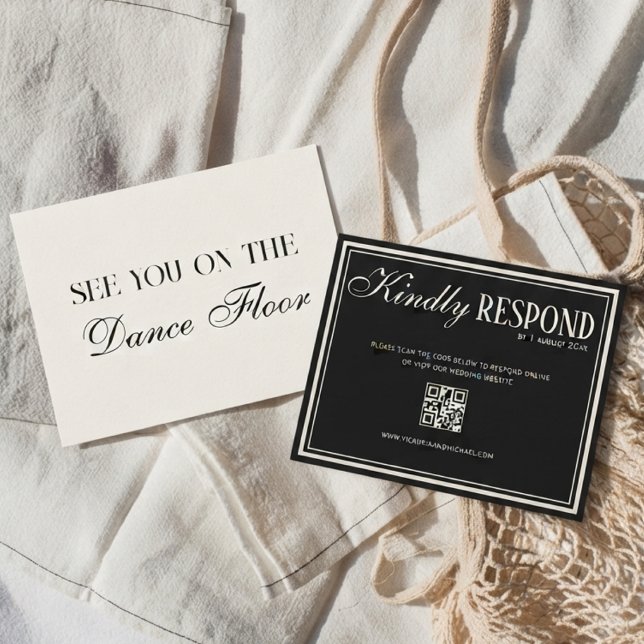 Carte de réponse de mariage chic QR Code à l'ancie (Créateur téléchargé)