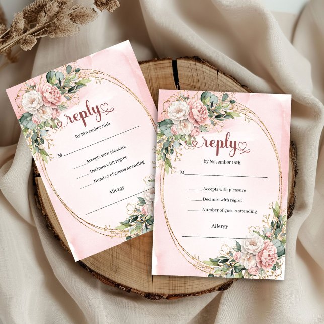 Carte de réponse de mariage chic rose gold eucalyp (Chic Rose Gold Eucalyptus Wedding RSVP Card)