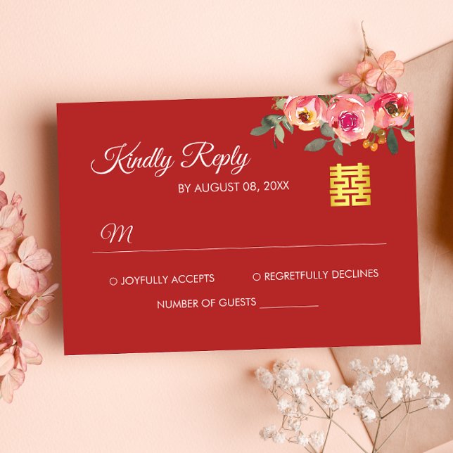 Carte de réponse de mariage chinois moderne à moti (Créateur téléchargé)
