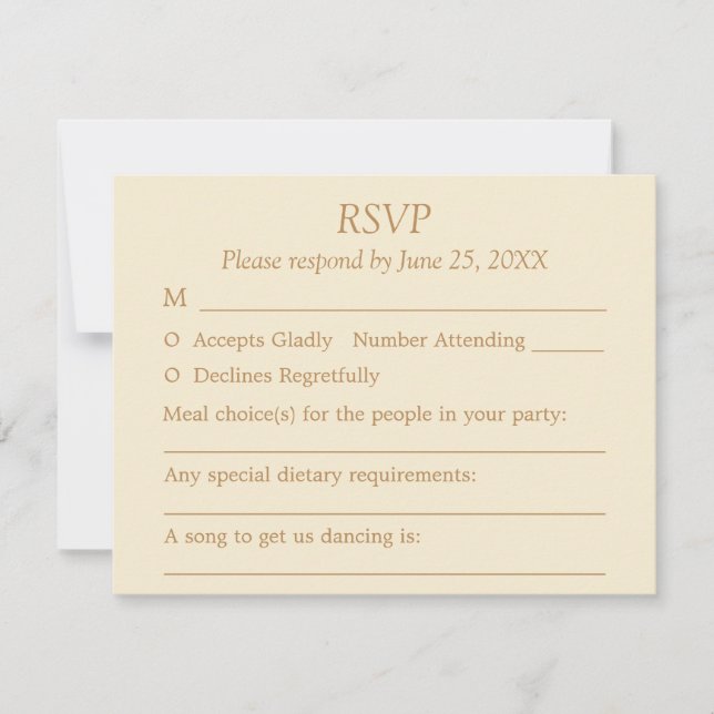 Carte de réponse de mariage Choix de l'invité Crèm (Devant)