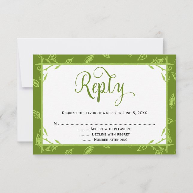 Carte de réponse de mariage chrétien aux feuilles  (Devant)