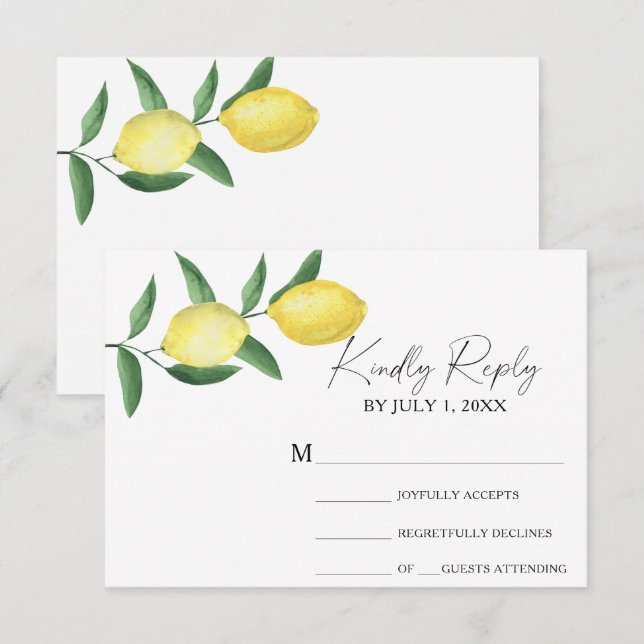 Carte de réponse de mariage - Citron jaune (Devant / Derrière)
