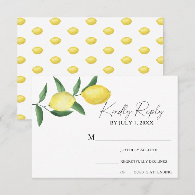 Carte de réponse de mariage - Citron jaune (Devant / Derrière)