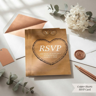 Carte de réponse de mariage Cœurs de cuivre